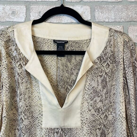 Doncaster Women’s 95% Silk Top Blouse Python Print Size 8 Cream 3/4 Sleeves - Picture 3 of 5